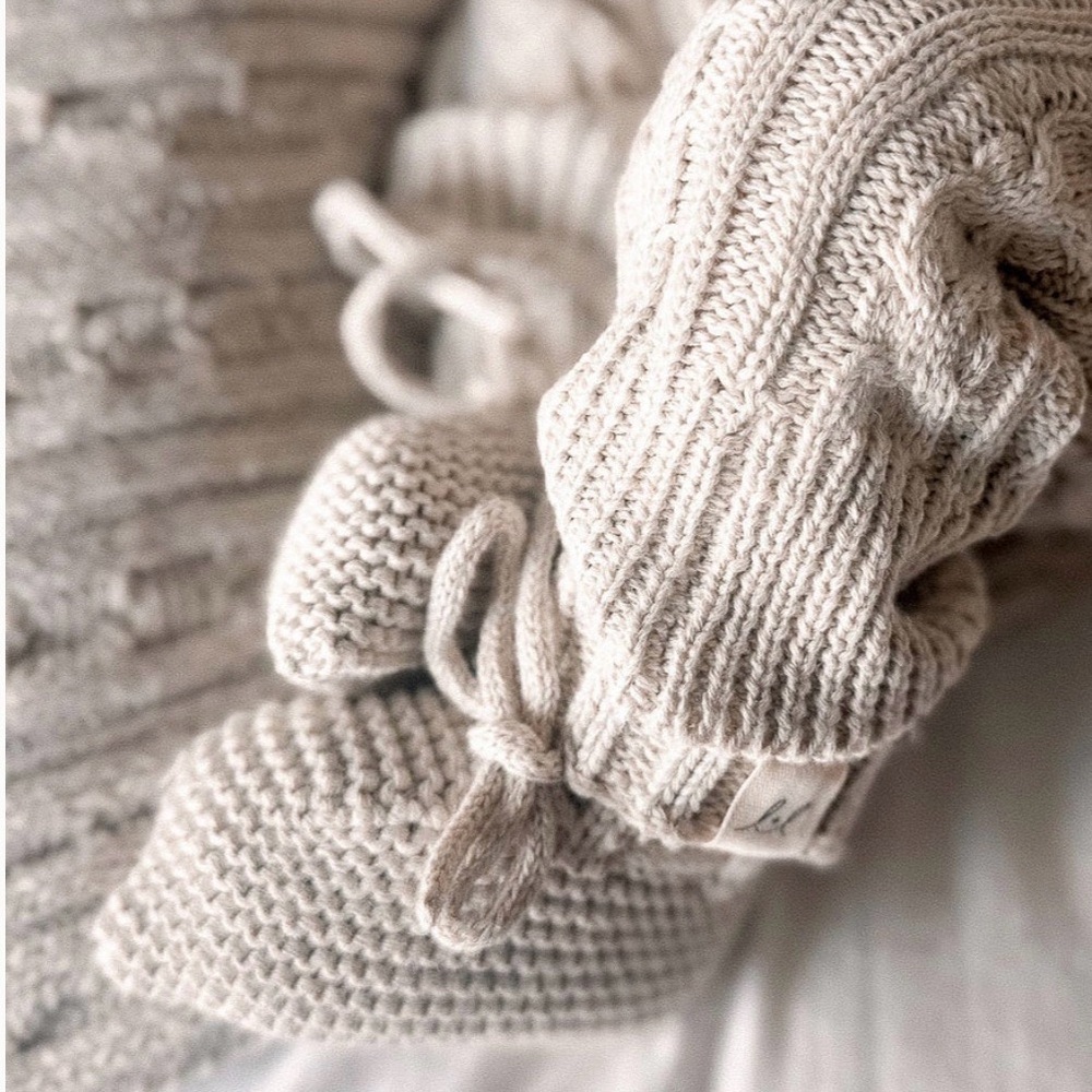 Luna + Luca Knit Baby Booties: Organic Cotton, Natural